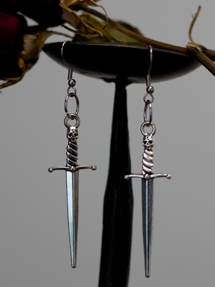 Dagger with Skull Earrings