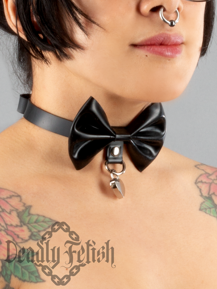 Deadly Fetish Latex: Basic Slim Bow Choker with D-Ring