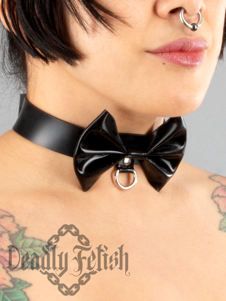 Deadly Fetish Latex: Basic Bow Choker with D-Ring