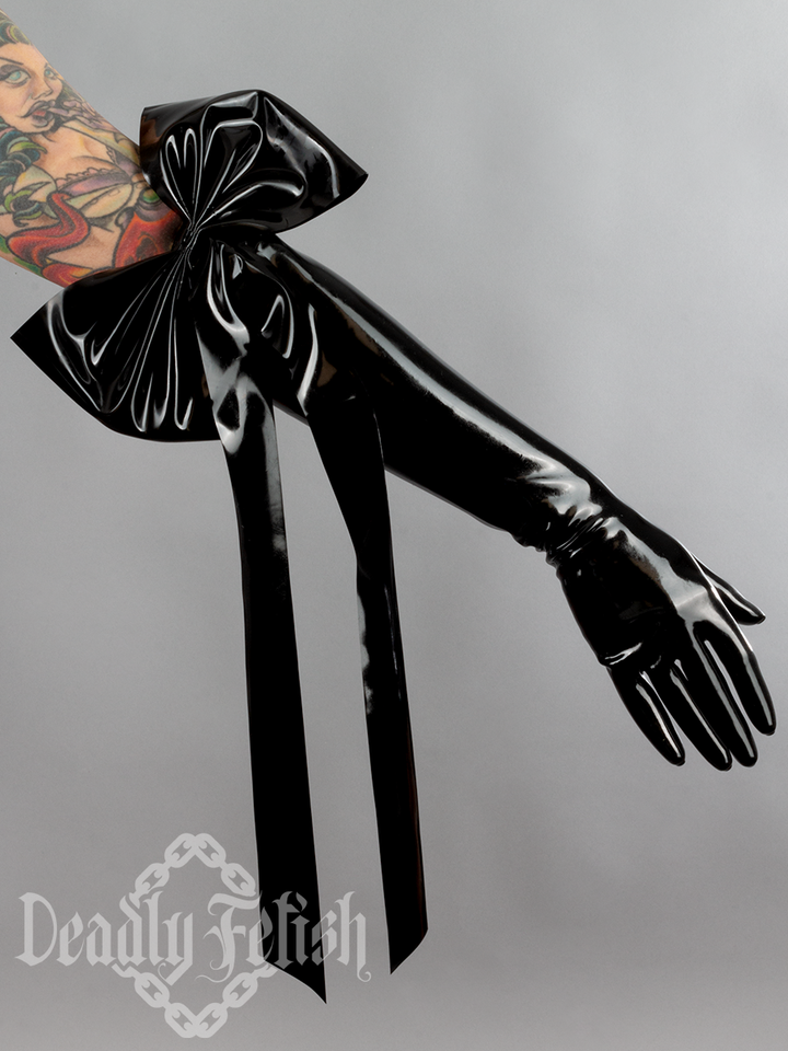 Deadly Fetish Latex: Elbow Gloves With Large Bow