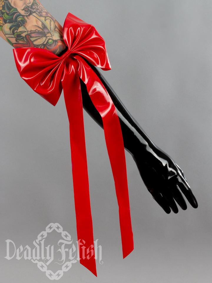 Deadly Fetish Latex: Elbow Gloves With Large Bow