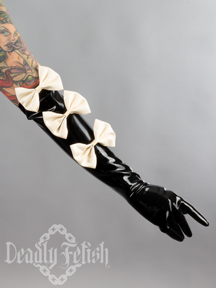 Deadly Fetish Made-To-Order Latex: Elbow Gloves with Triple Bows