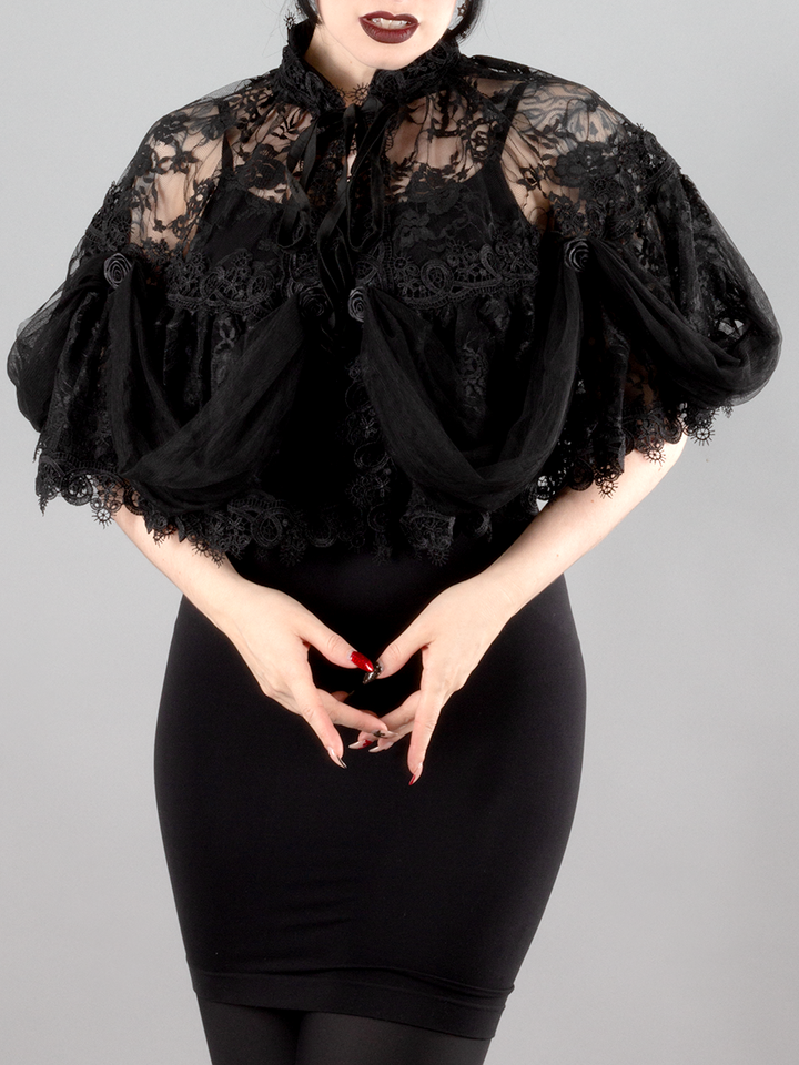 Lace Capelet with Draped Tulle