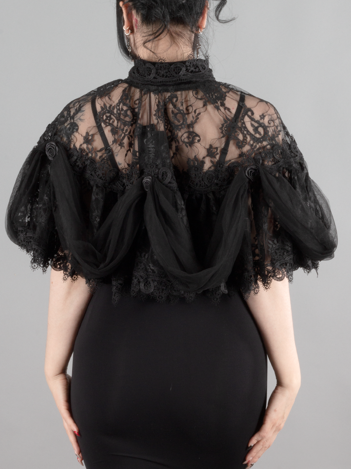 Lace Capelet with Draped Tulle