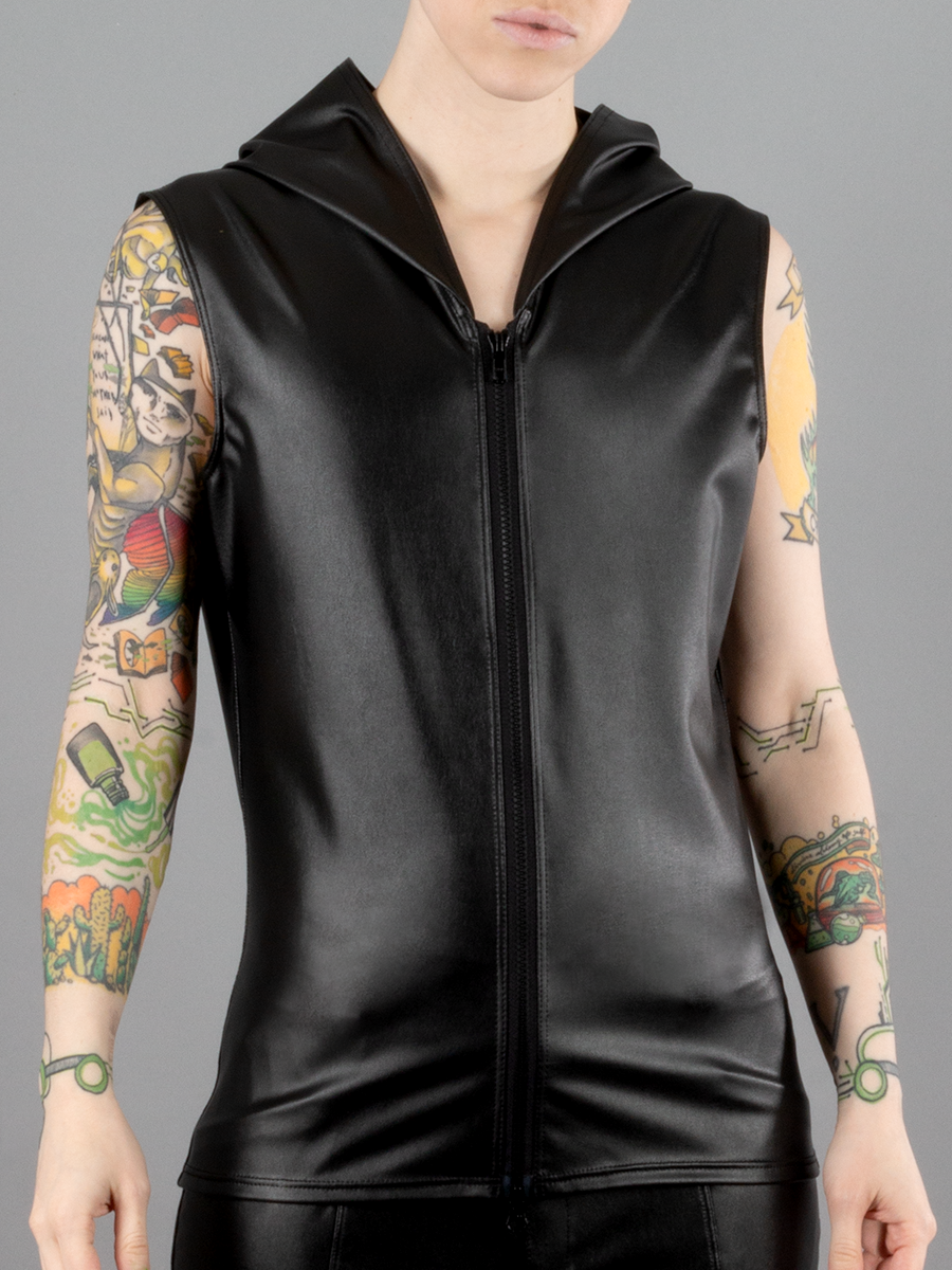 Vegan Leather Hooded Vest