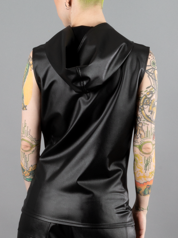 Vegan Leather Hooded Vest