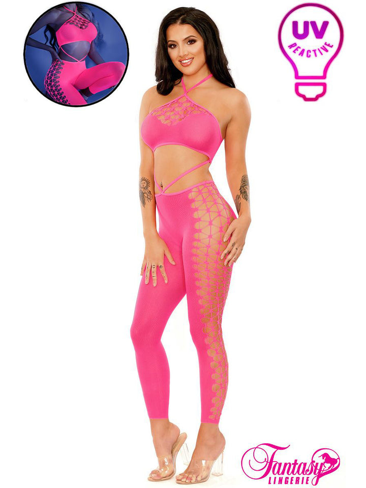 Fishnet Halter Neck Crop Top and Leggings Set