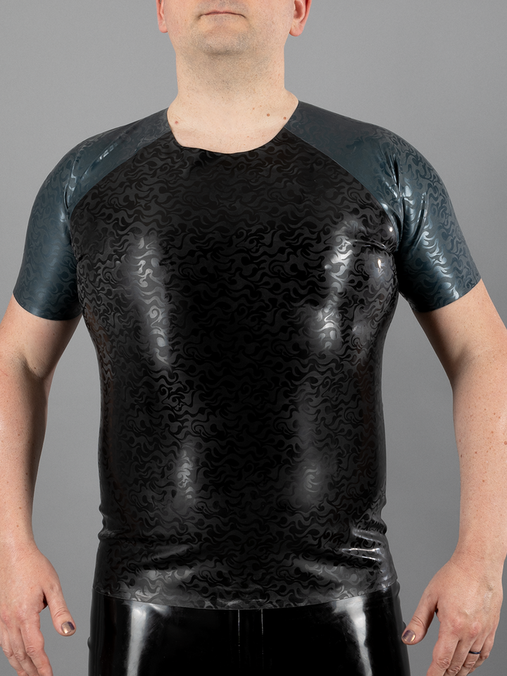 Flame Print Textured Short Sleeve Latex T-Shirt