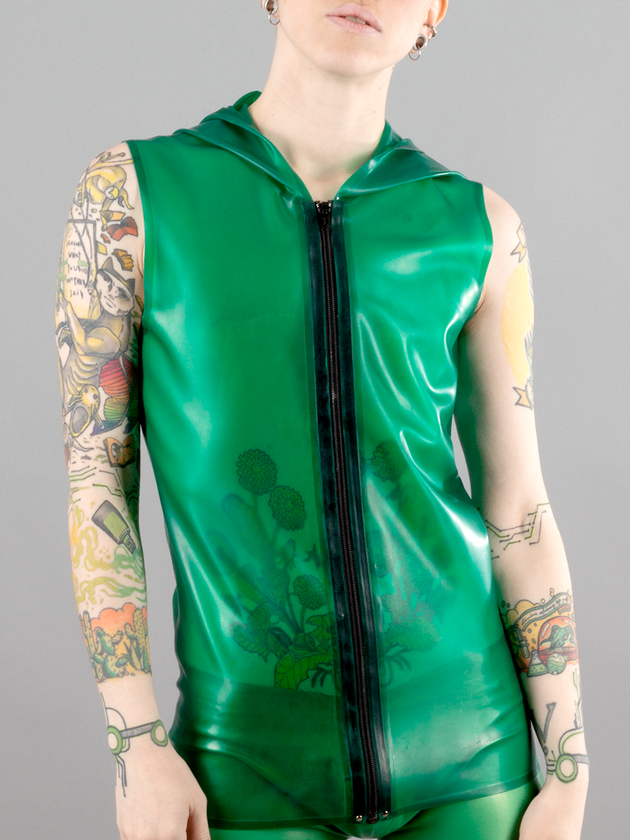 Latex Hooded Vest with Coloured Zipper