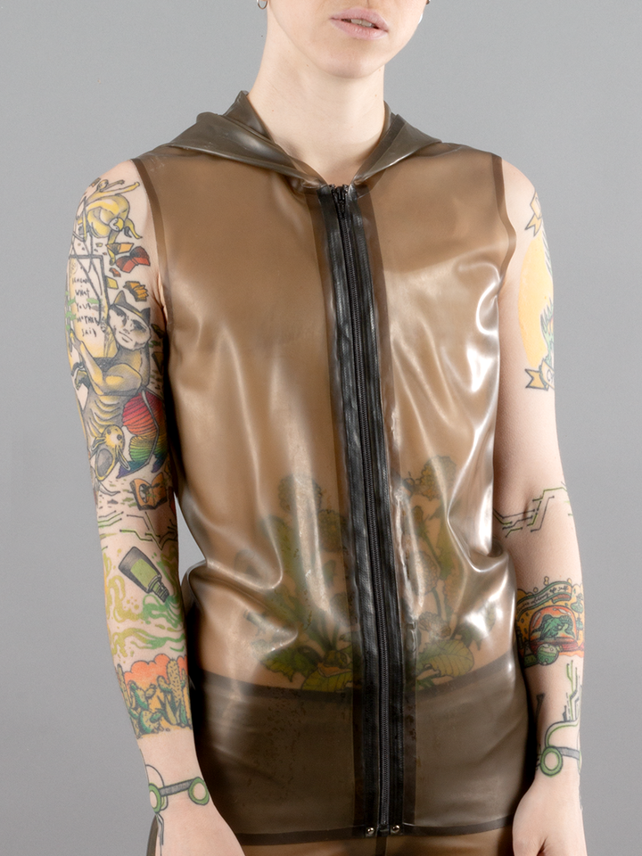 Latex Hooded Vest with Coloured Zipper